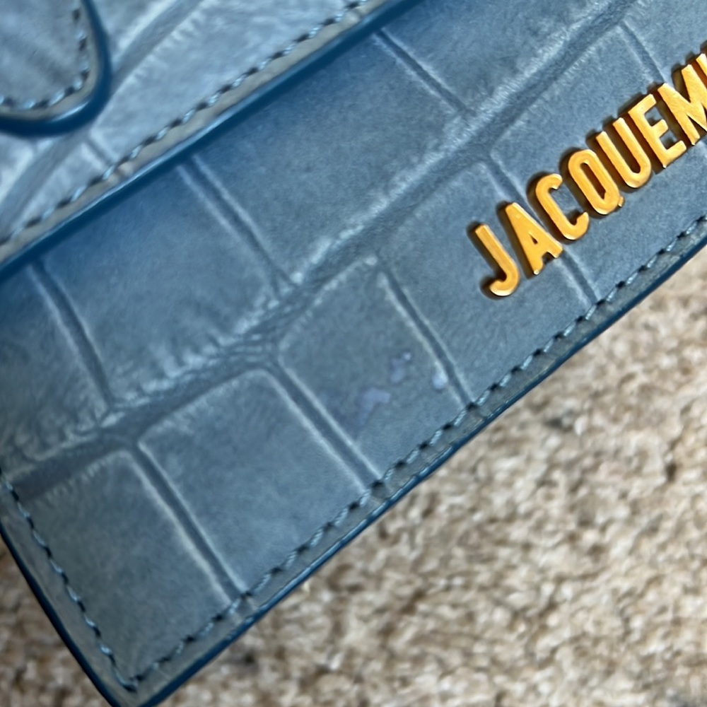 Jacquemus Le Chiquito Suede Croc Embossed Mini Bag in blue - Picture 15 of 17